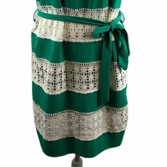C. Luce Green Crochet Lace Panel Belted Dress - Picture 3 of 8